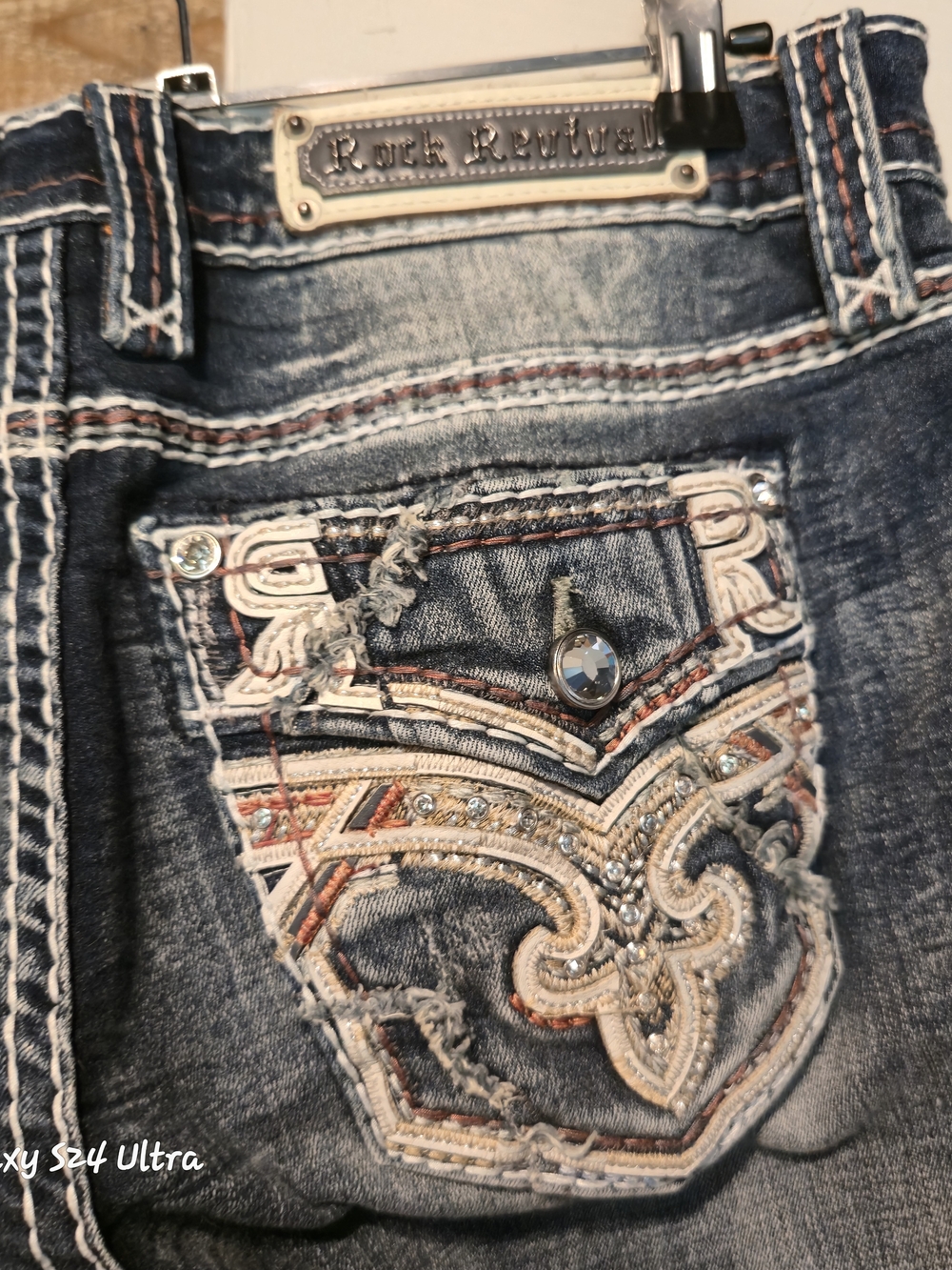 Rock Revival Faded Distressed Flared Jeans | Dark Blue Size 29 - Picture 3 of 11